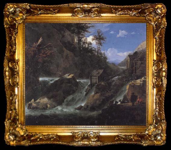 framed  Jan Asselijn Landscape with Waterfall, ta009-2